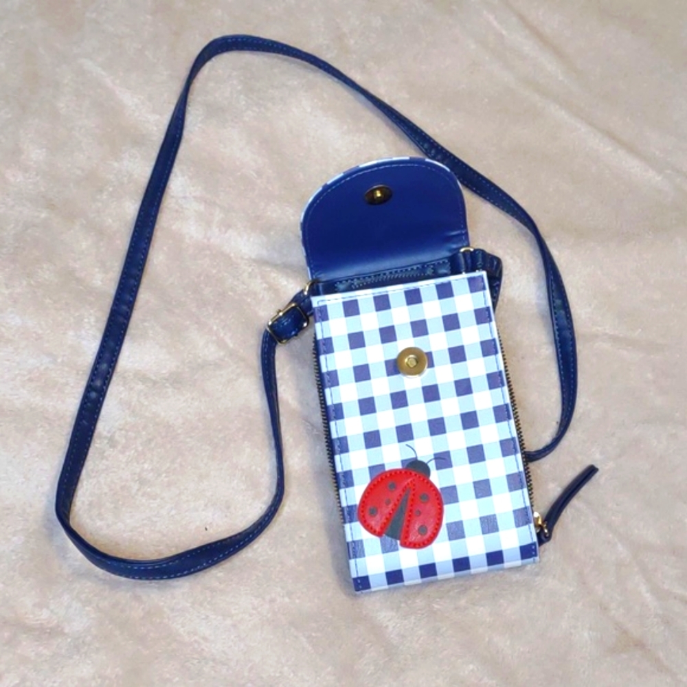 💜MINICCI 💜Blue Gingham and Ladybug Purse/Wallet